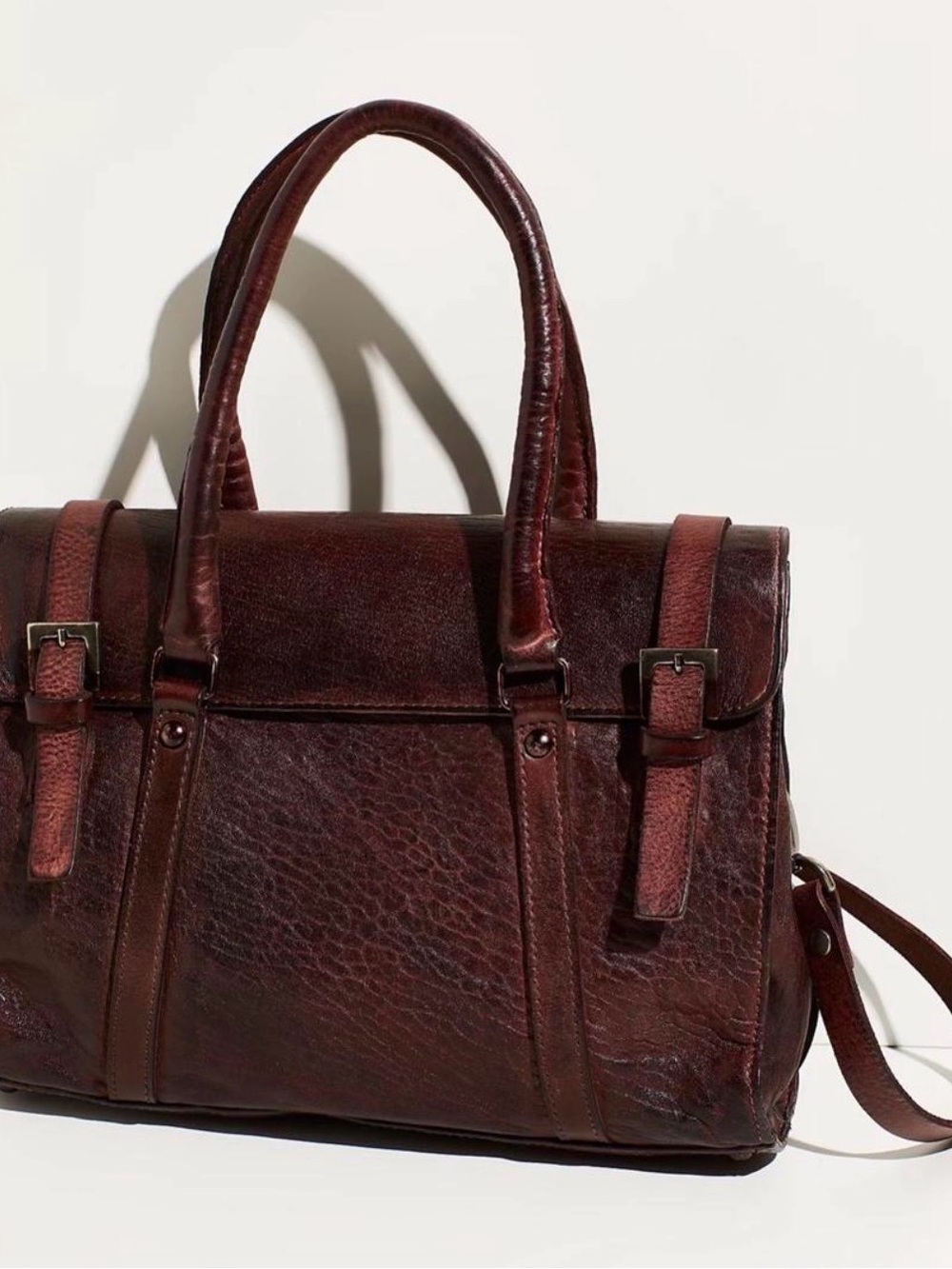 Free People Burgundy Brown Leather Satchel